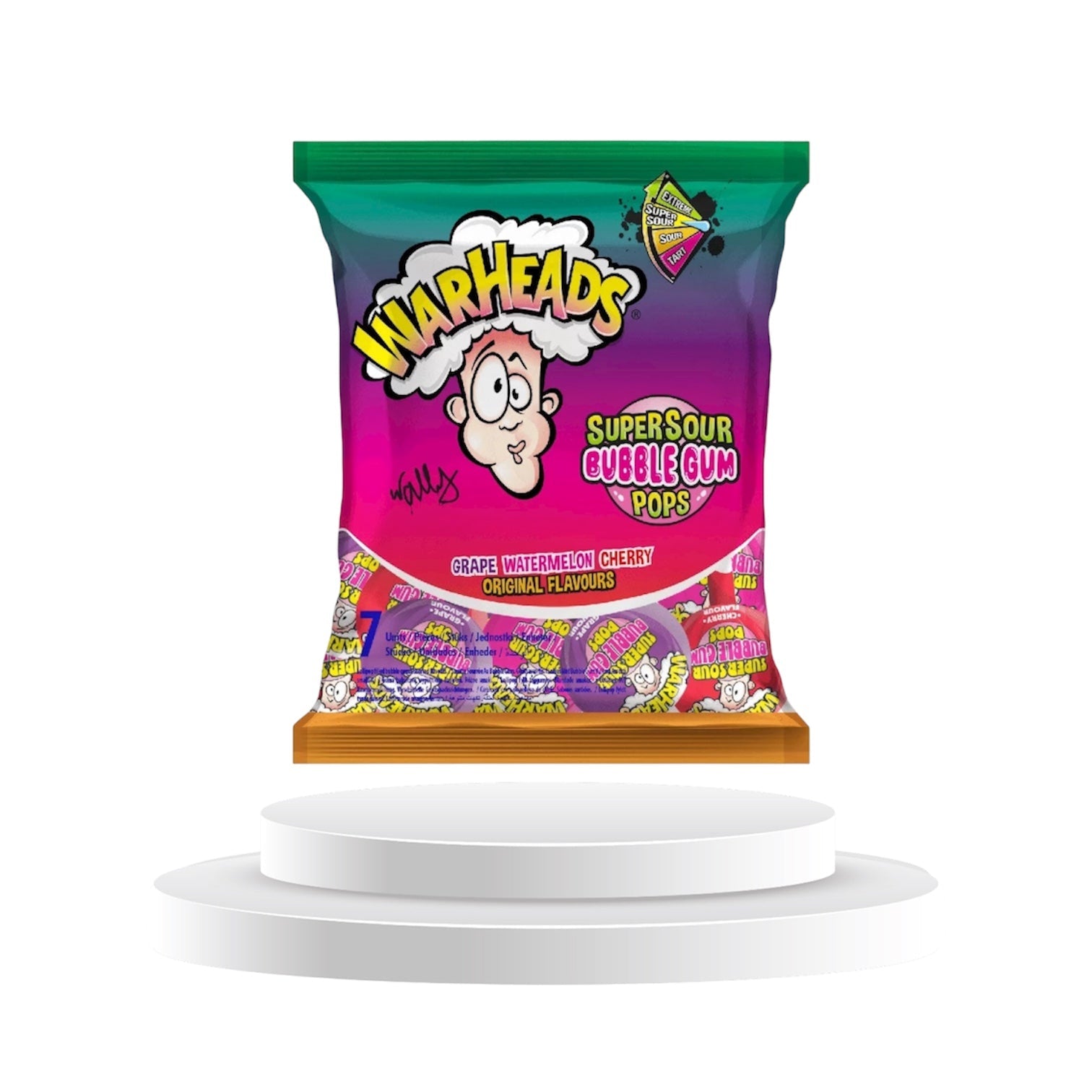 Warheads Super Sour Pops Grape Watermelon Cherry 105g